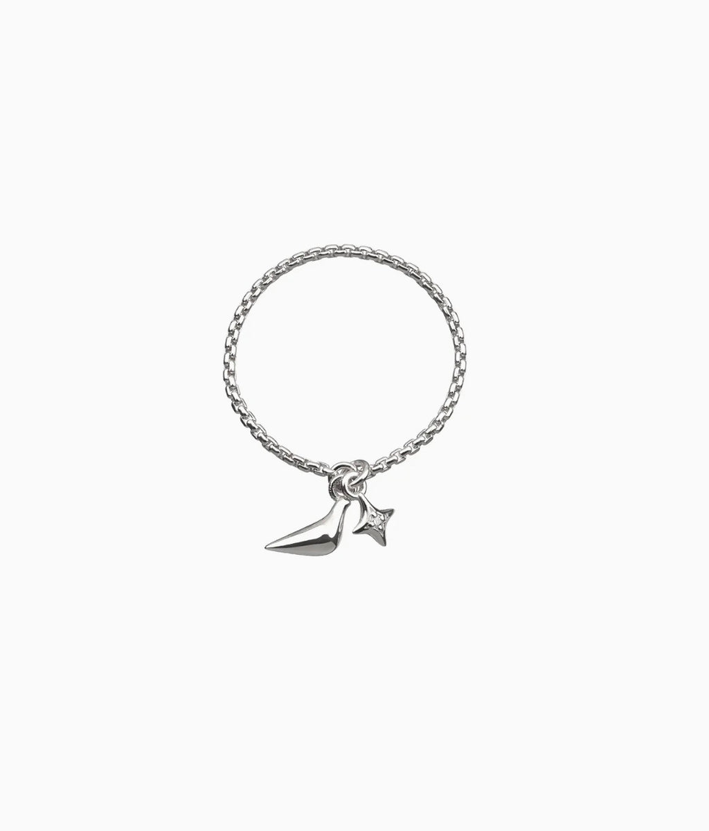 Dove and star ring with diamond, white gold