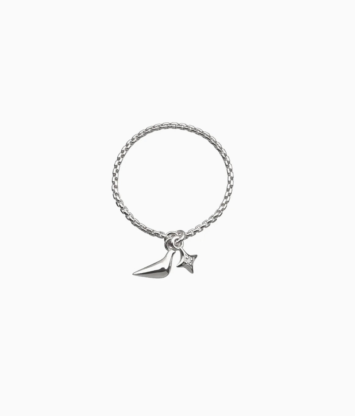 Dove and star ring with diamond, white gold