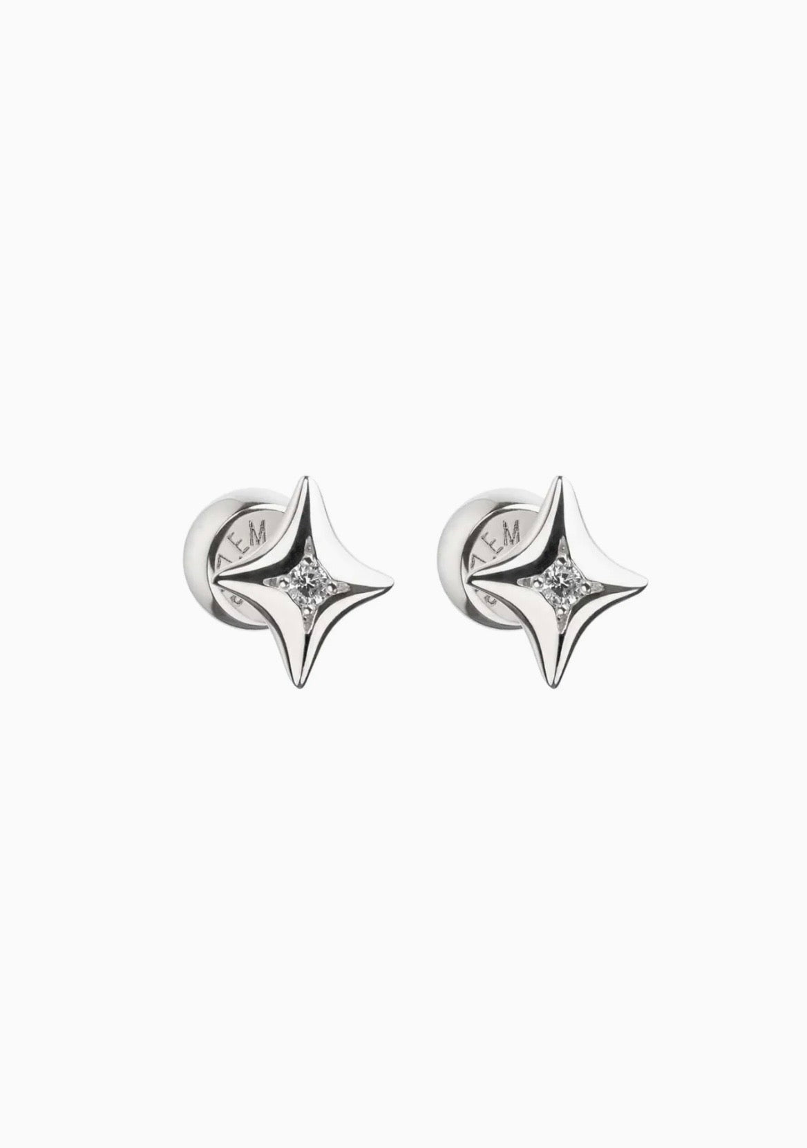 Star earrings with diamond, white gold