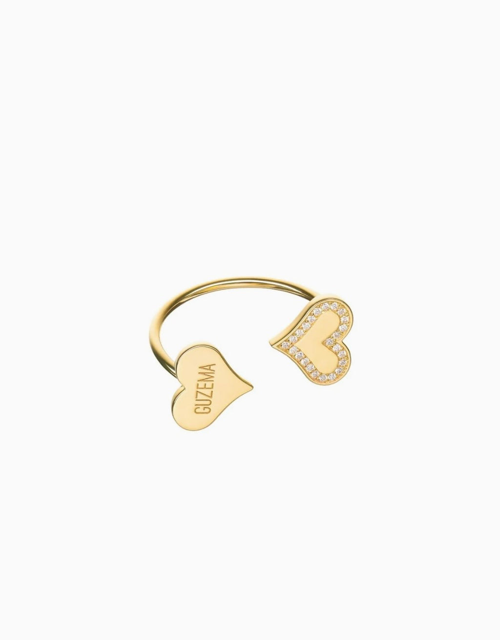 Ring, two hearts with diamonds, yellow gold