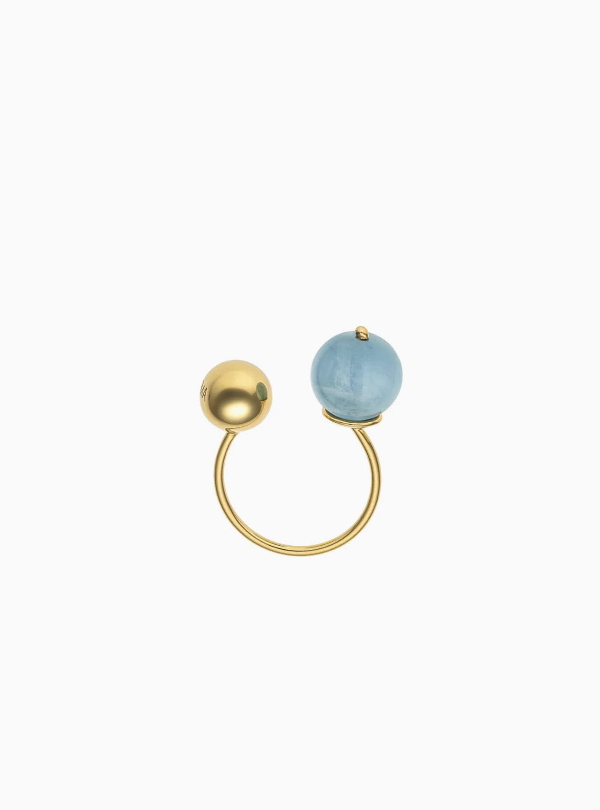 Ring with gold and aquamarine balls (8 mm and 10 mm)