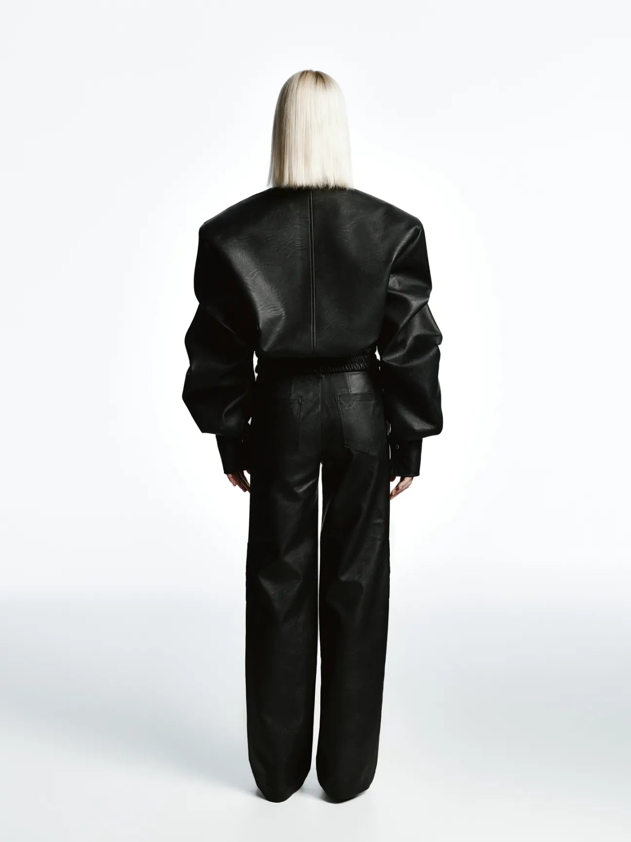 Faux leather bomber jacket with voluminous sleeves
