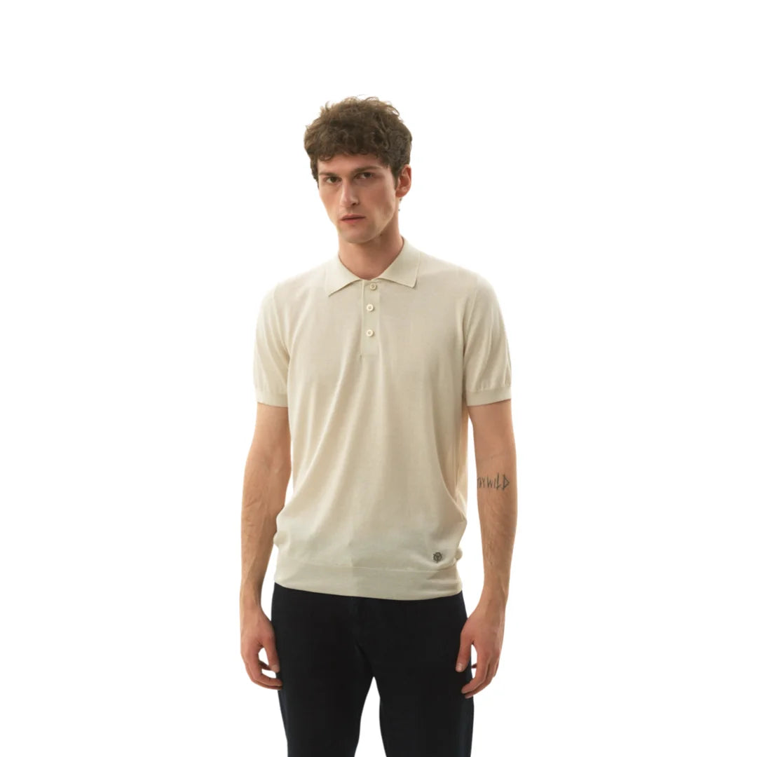 Short-sleeved button-down polo shirt