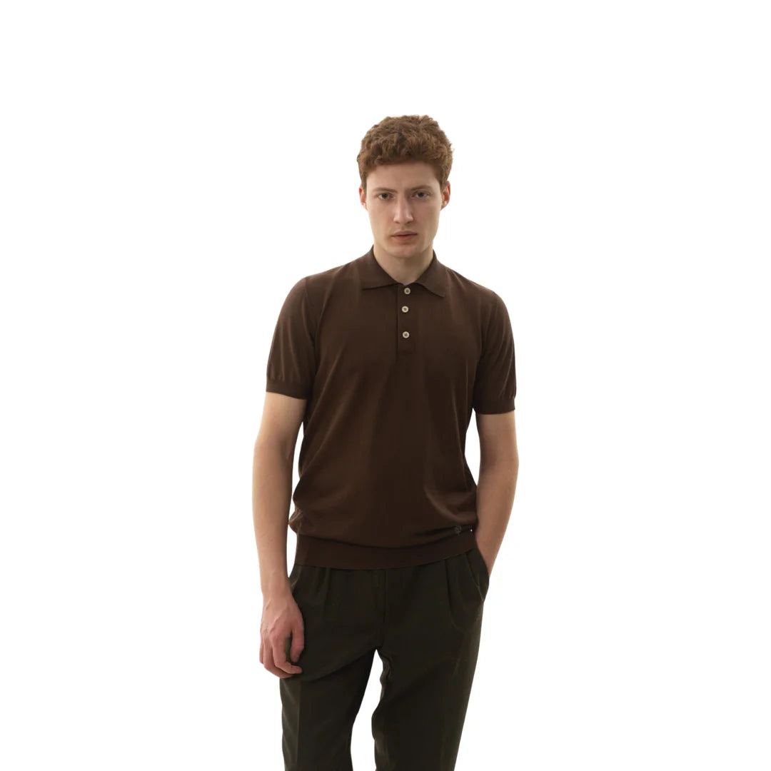 Short-sleeved button-down polo shirt