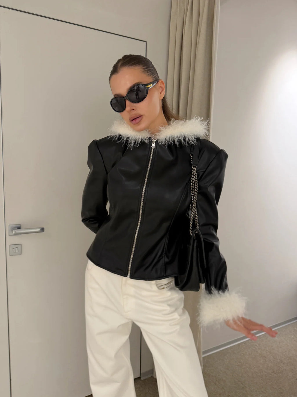 Faux Leather Jacket with Fur - фото 7