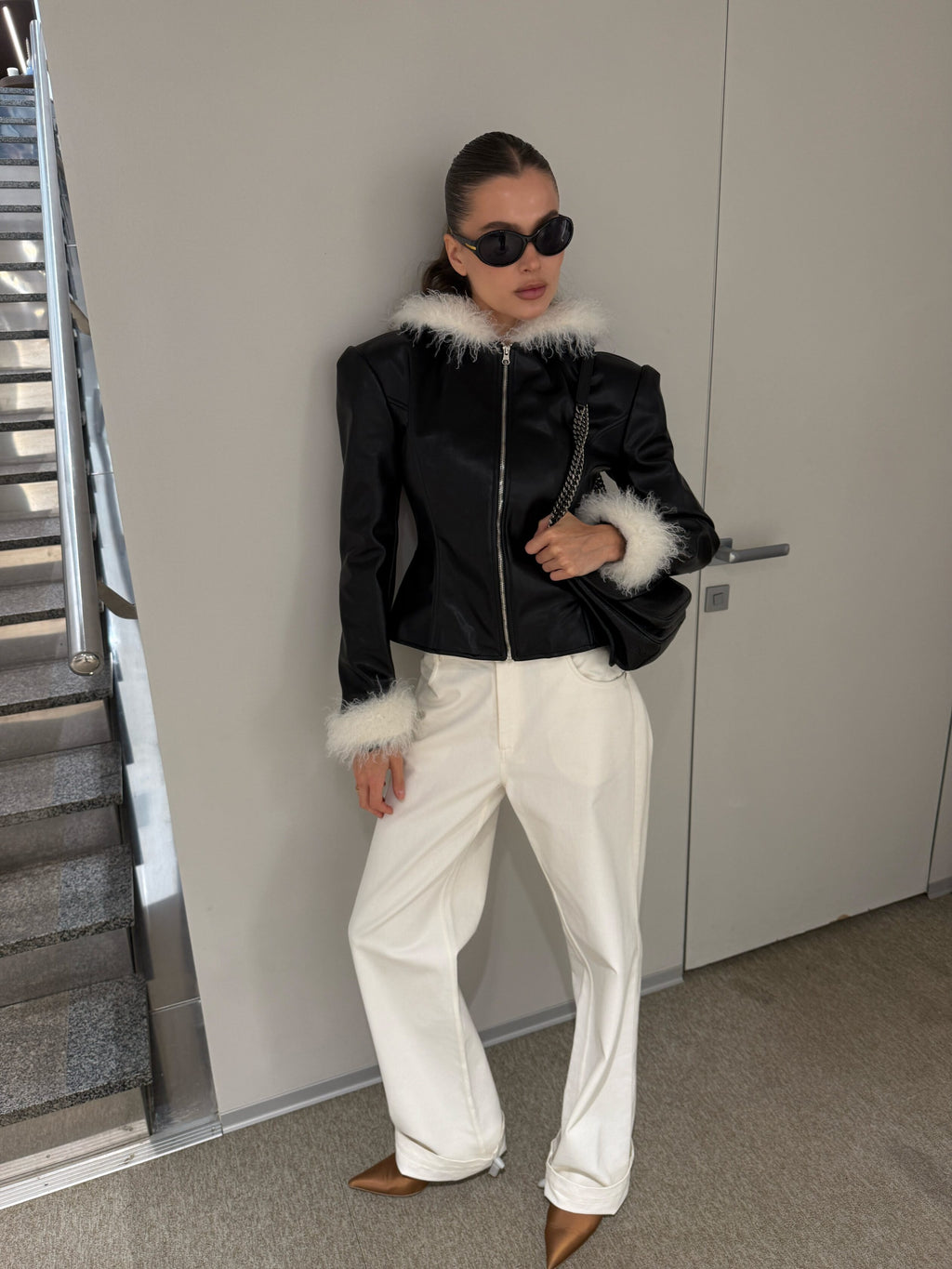 Faux Leather Jacket with Fur - фото 6