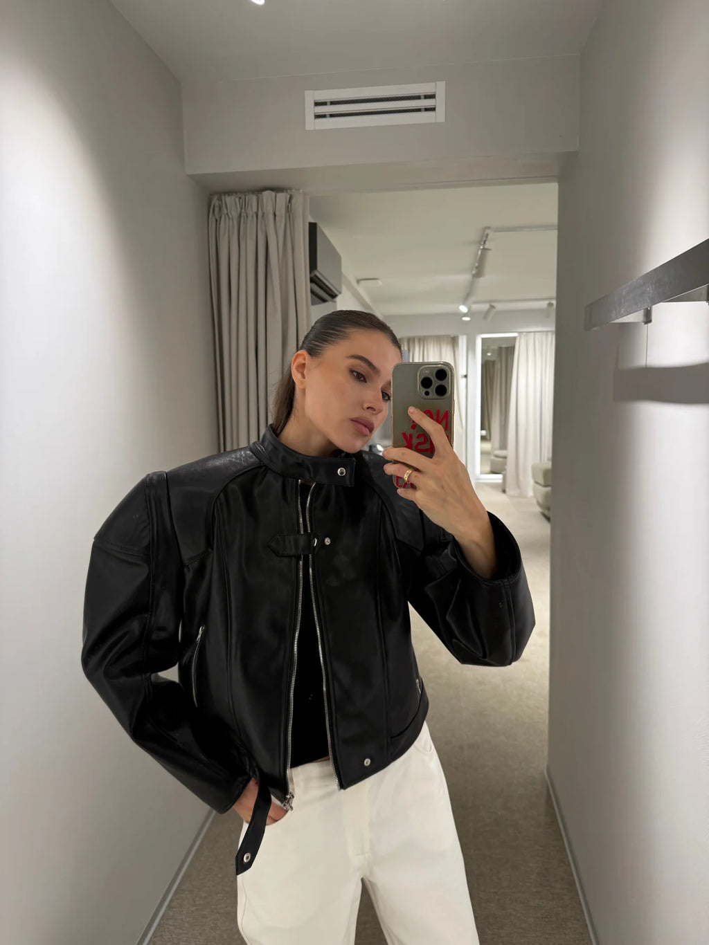 Faux Leather Biker Jacket - фото 5