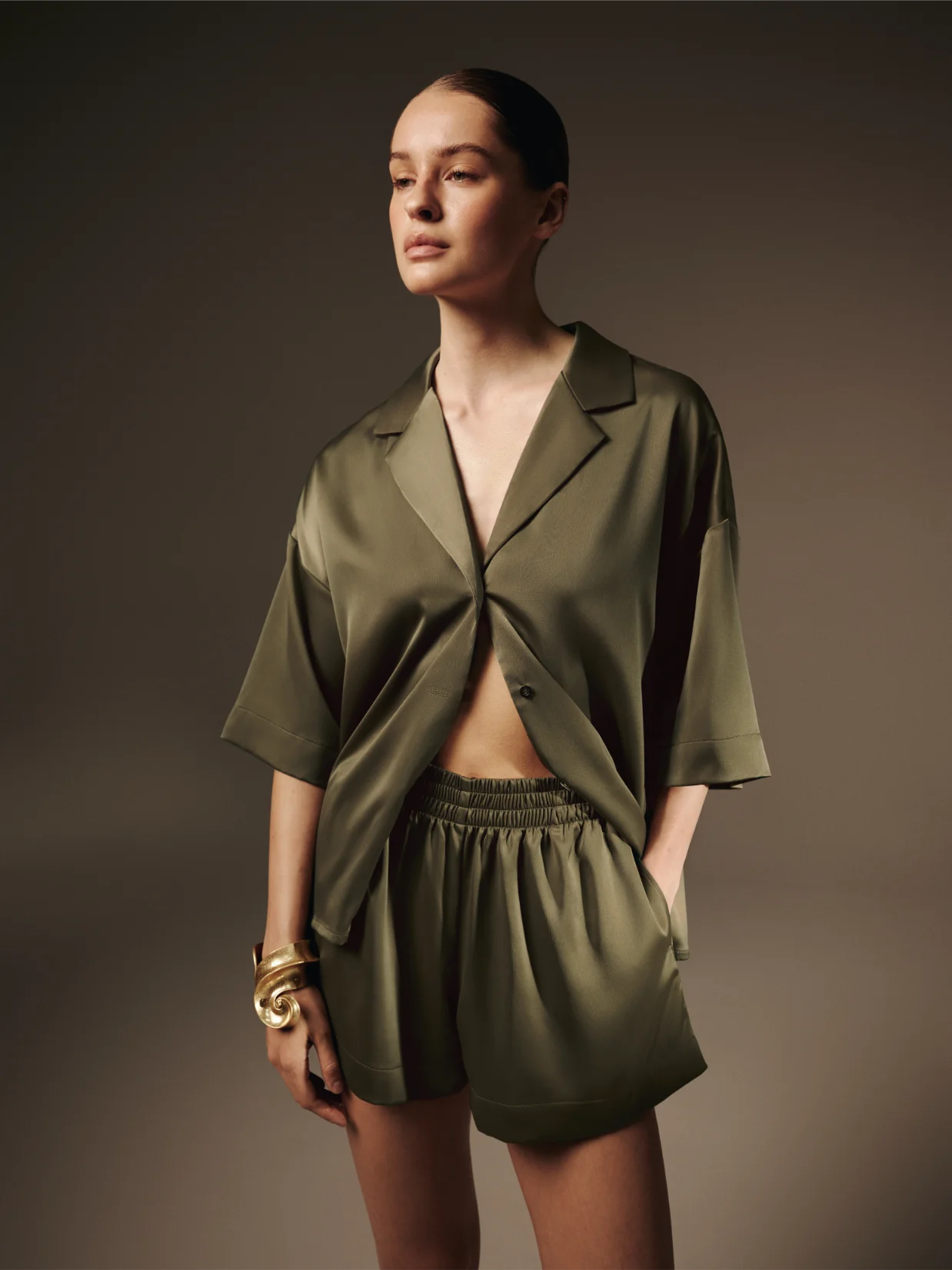 Satin shorts with wide elastic band