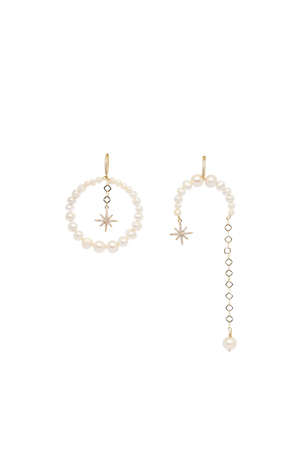 ASYMMETRICAL PEARLS EARRINGS WITH "MORNING STAR" - фото 1
