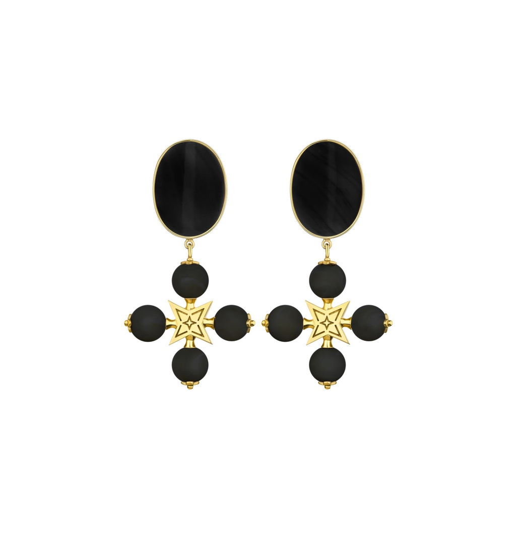 “DESERT ROSE” CLIP EARRINGS BLACK WITH GOLDEN