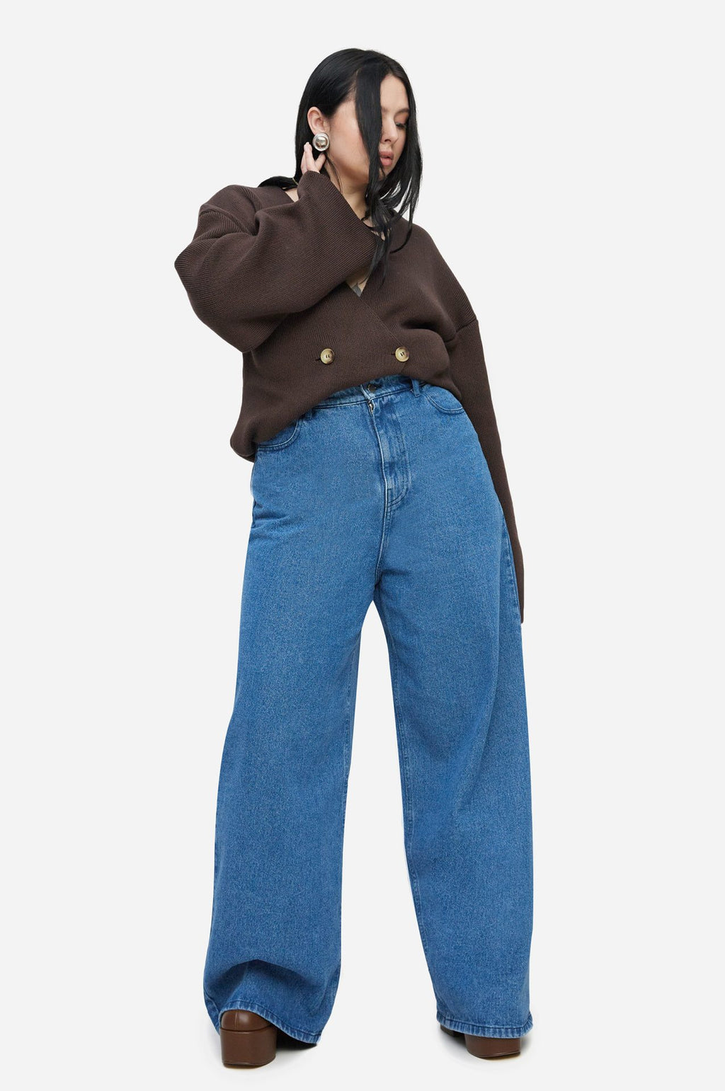 Blue Wide Leg Jeans - фото 7