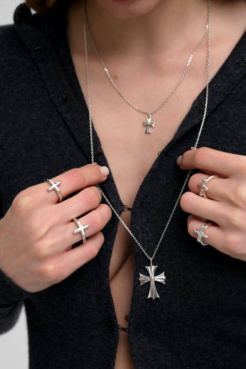 Срібний великий підвіс - хрестик