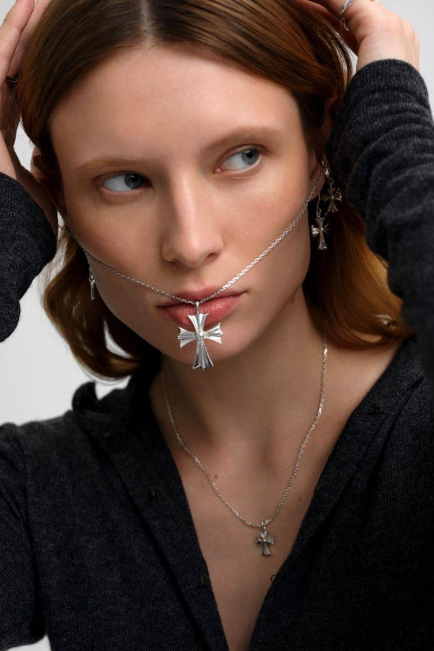 Срібний великий підвіс - хрестик