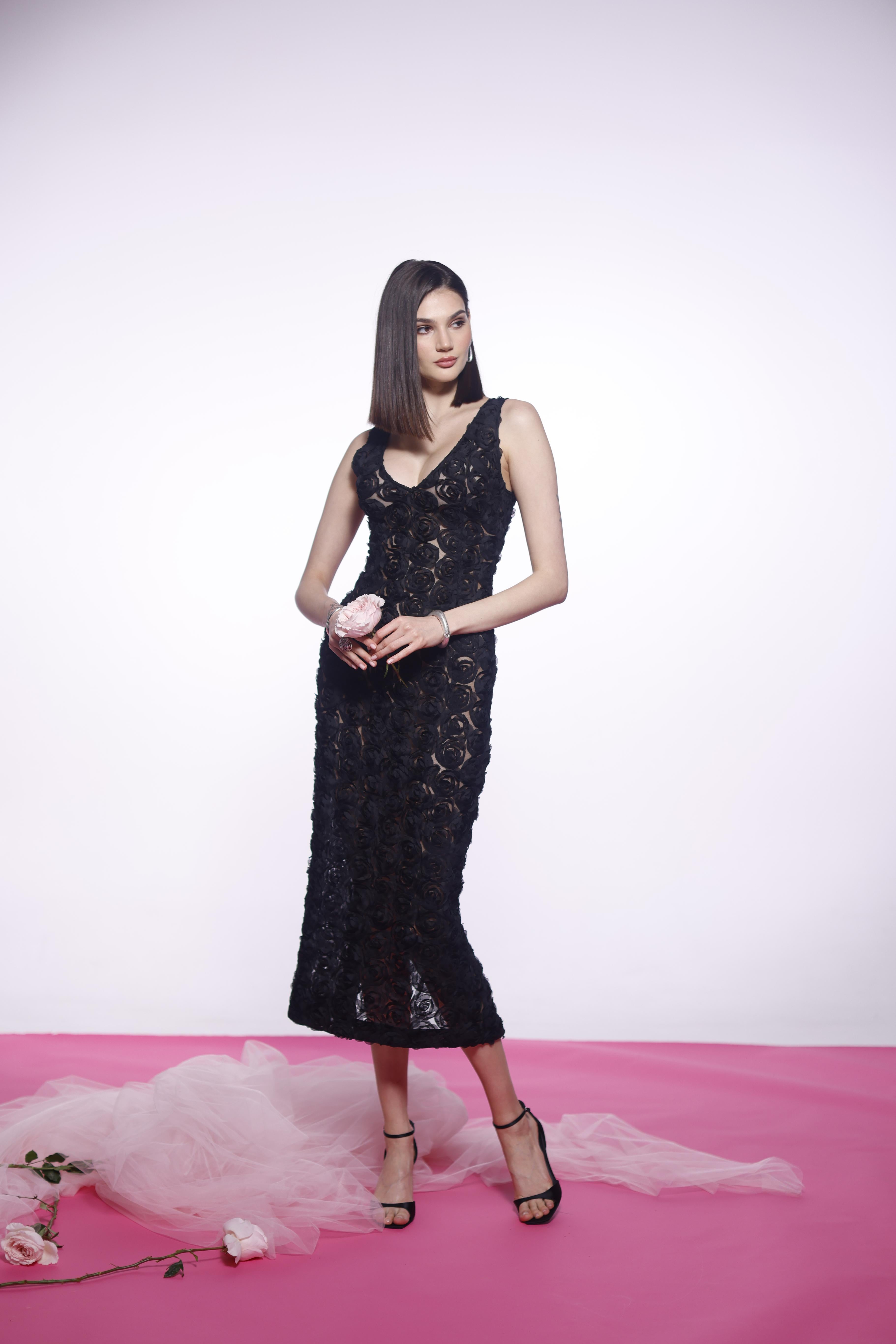 FLOWER EMBROIDERED TULLE DRESS PASTEL PINK