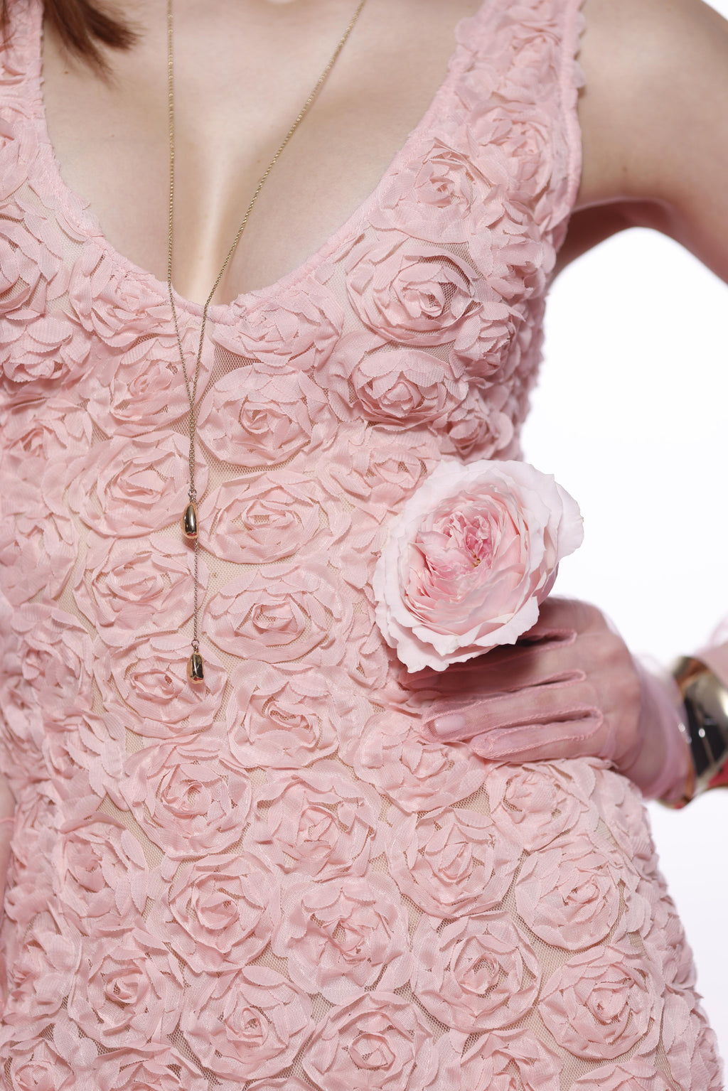 FLOWER EMBROIDERED TULLE DRESS PASTEL PINK