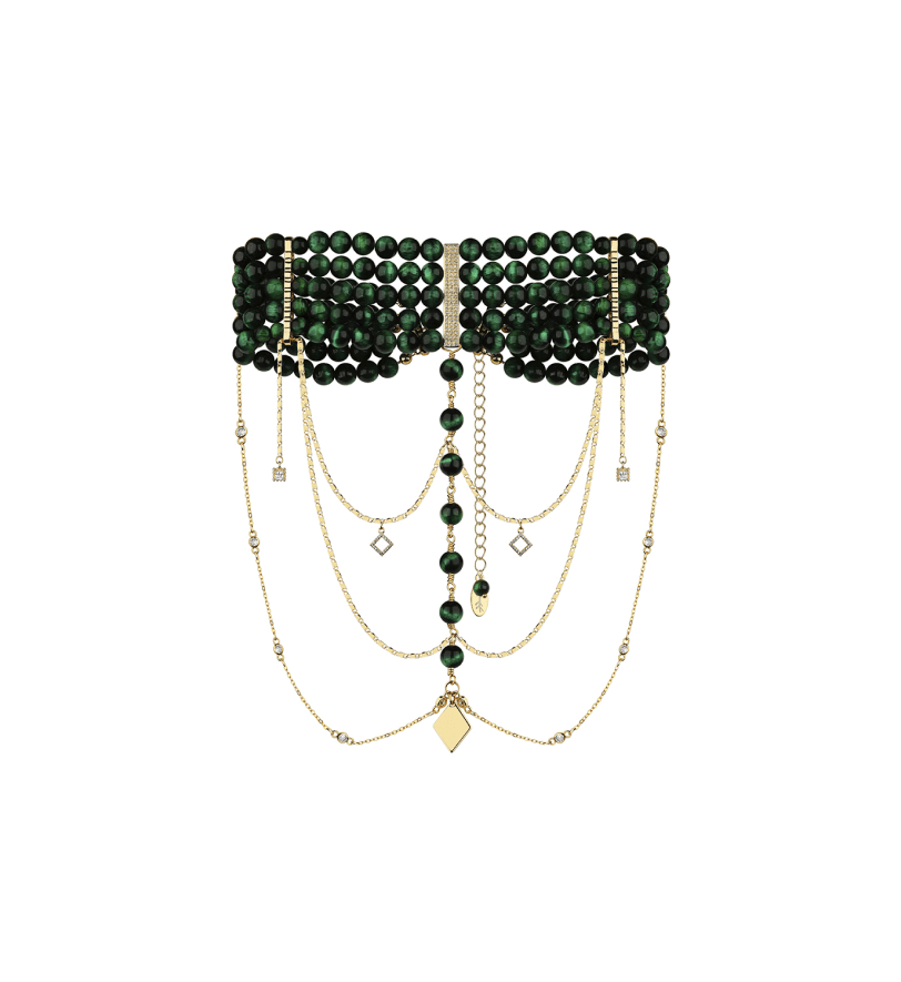 Grains De Verre "INNOCENT CLASSIC" Necklace Dark Green With Silver