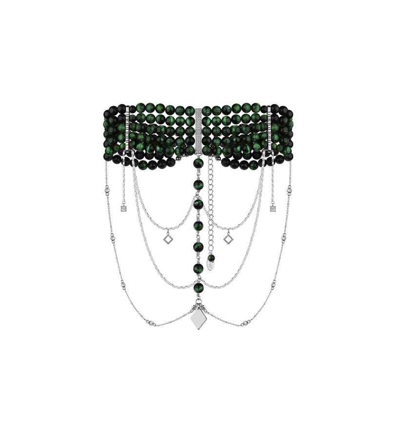 Намисто Grains De Verre "INNOCENT CLASSIC" Dark Green With Silver