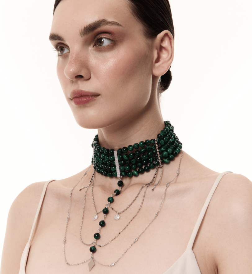 Намисто Grains De Verre "INNOCENT CLASSIC" Dark Green With Silver