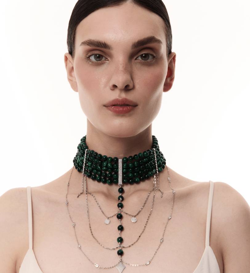 Намисто Grains De Verre "INNOCENT CLASSIC" Dark Green With Silver