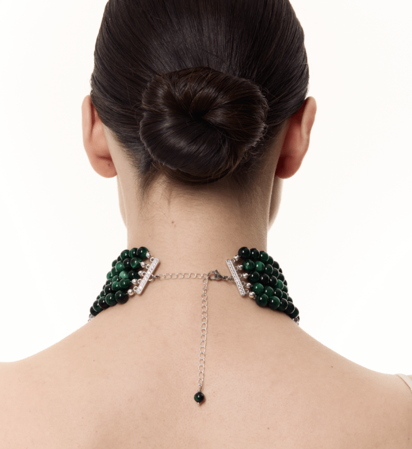 Намисто Grains De Verre "INNOCENT CLASSIC" Dark Green With Silver
