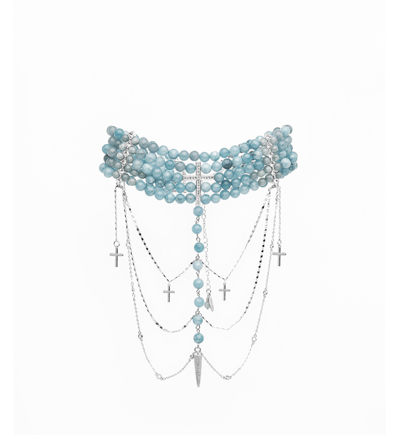 Grains De Verre "INNOCENT" Necklace Blue With Gold