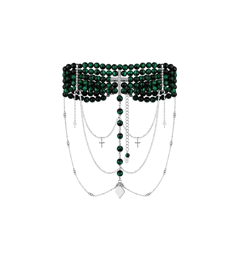 Намисто Grains De Verre "INNOCENT" Dark Green With Silver