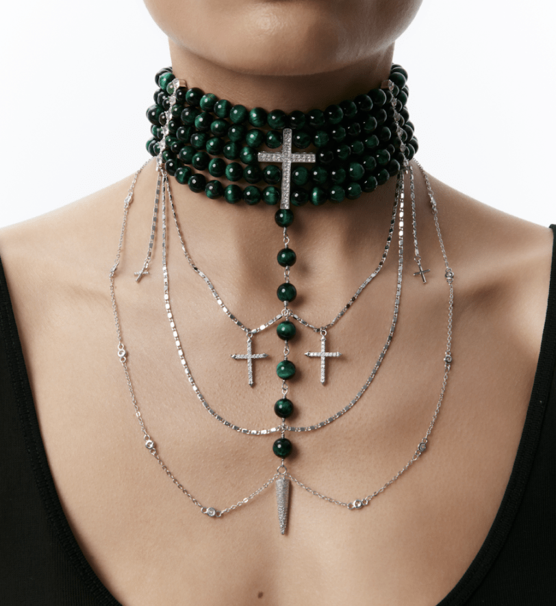 Намисто Grains De Verre "INNOCENT" Dark Green With Silver