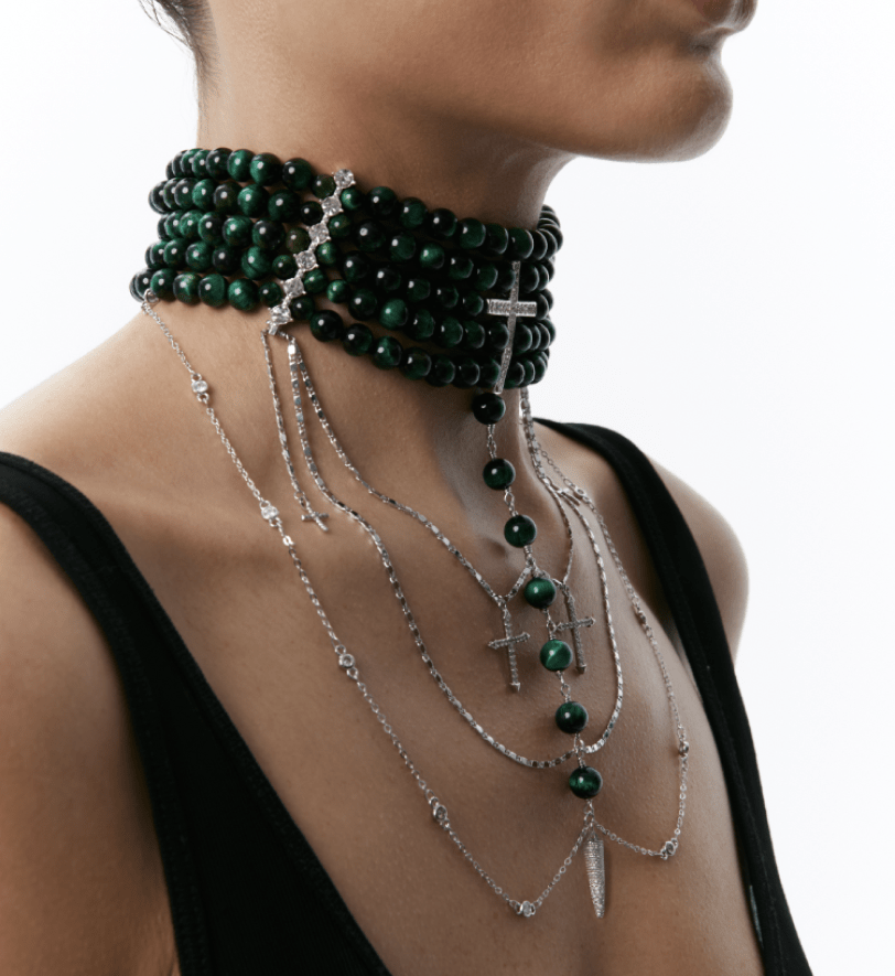 Намисто Grains De Verre "INNOCENT" Dark Green With Silver