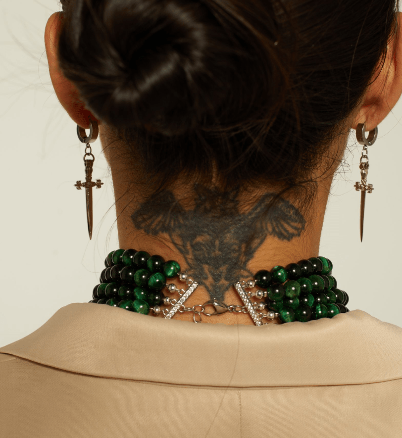 Намисто Grains De Verre "INNOCENT" Dark Green With Silver