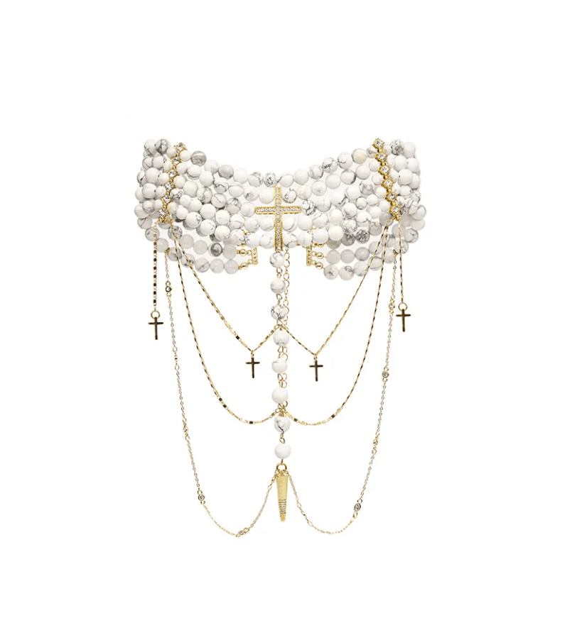 Grains De Verre "INNOCENT" Necklace Marble With Silver