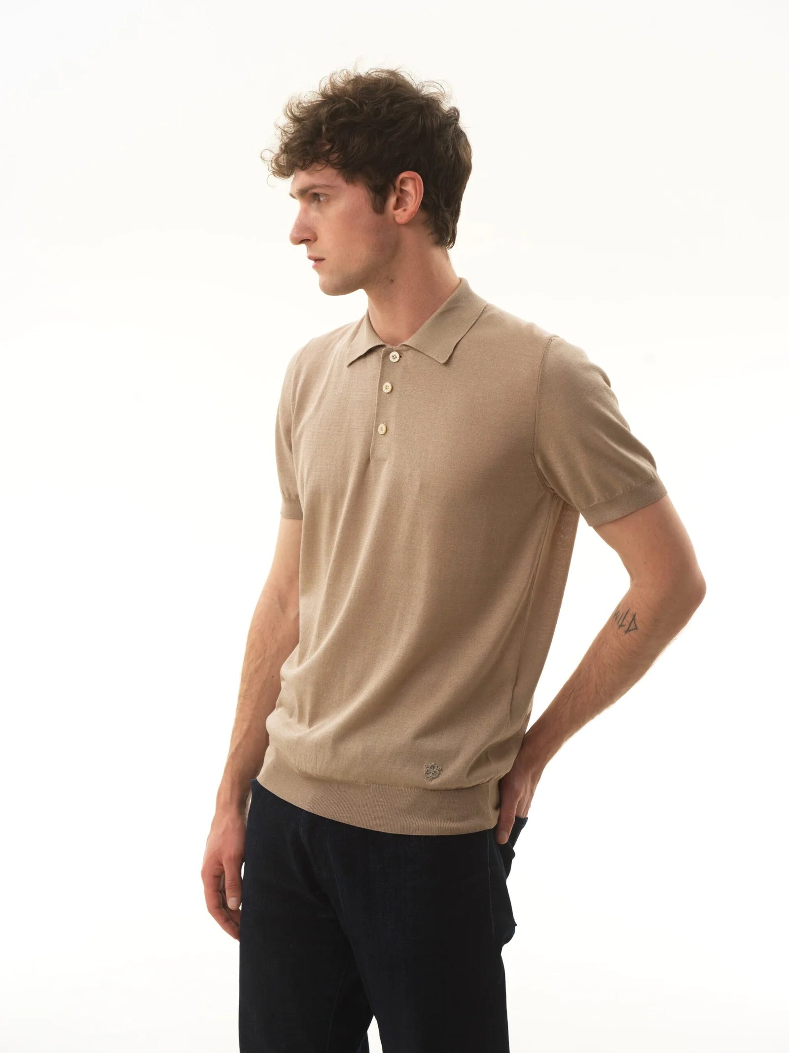 Short-sleeved button-down polo shirt