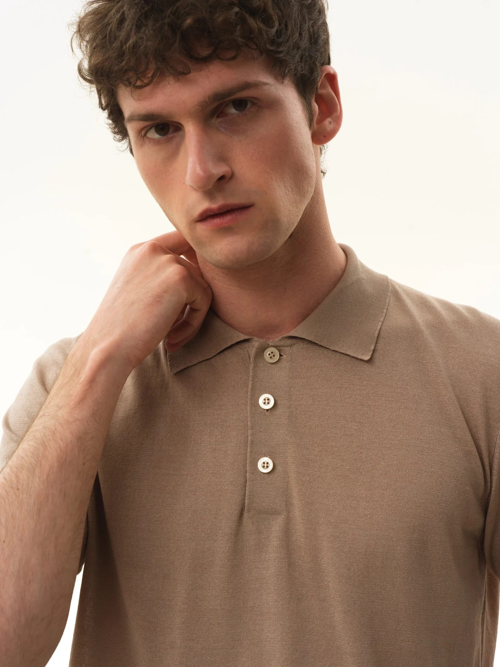 Short-sleeved button-down polo shirt