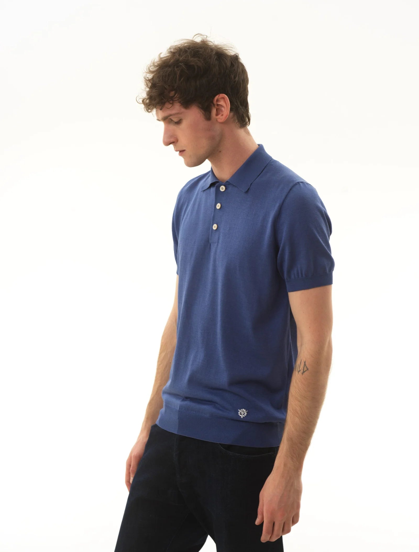Short-sleeved button-down polo shirt