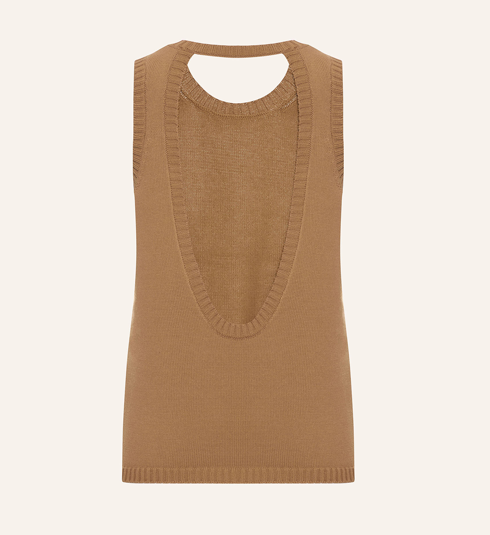 Трикотажна майка Katerina Kvit з бавовни з відкритою спинкою бежева