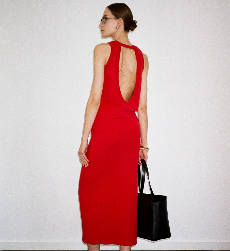 Трикотажна майка Katerina Kvit з бавовни з відкритою спинкою червона