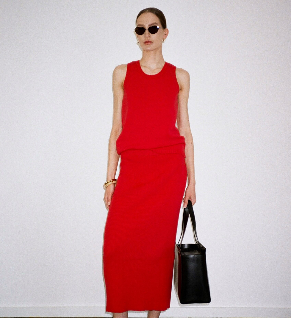 Трикотажна майка Katerina Kvit з бавовни з відкритою спинкою червона