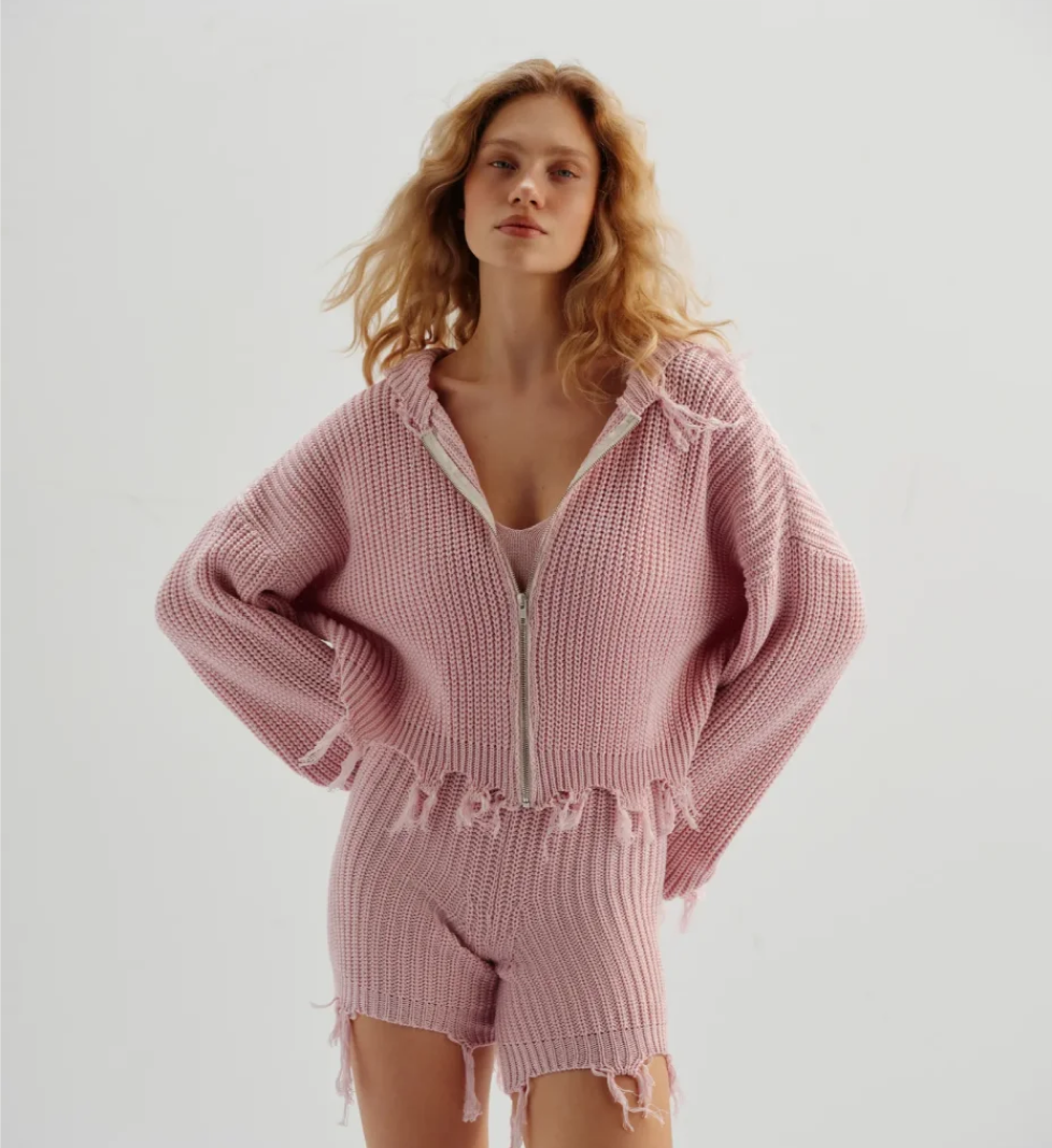 Трикотажний літній костюм 044 GARDEN з шортами pink