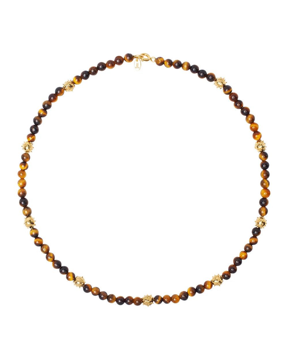 K12 Necklace of nine chestnuts made of brass covered with 24 carat gold plating and tiger's eye / length 36 cm