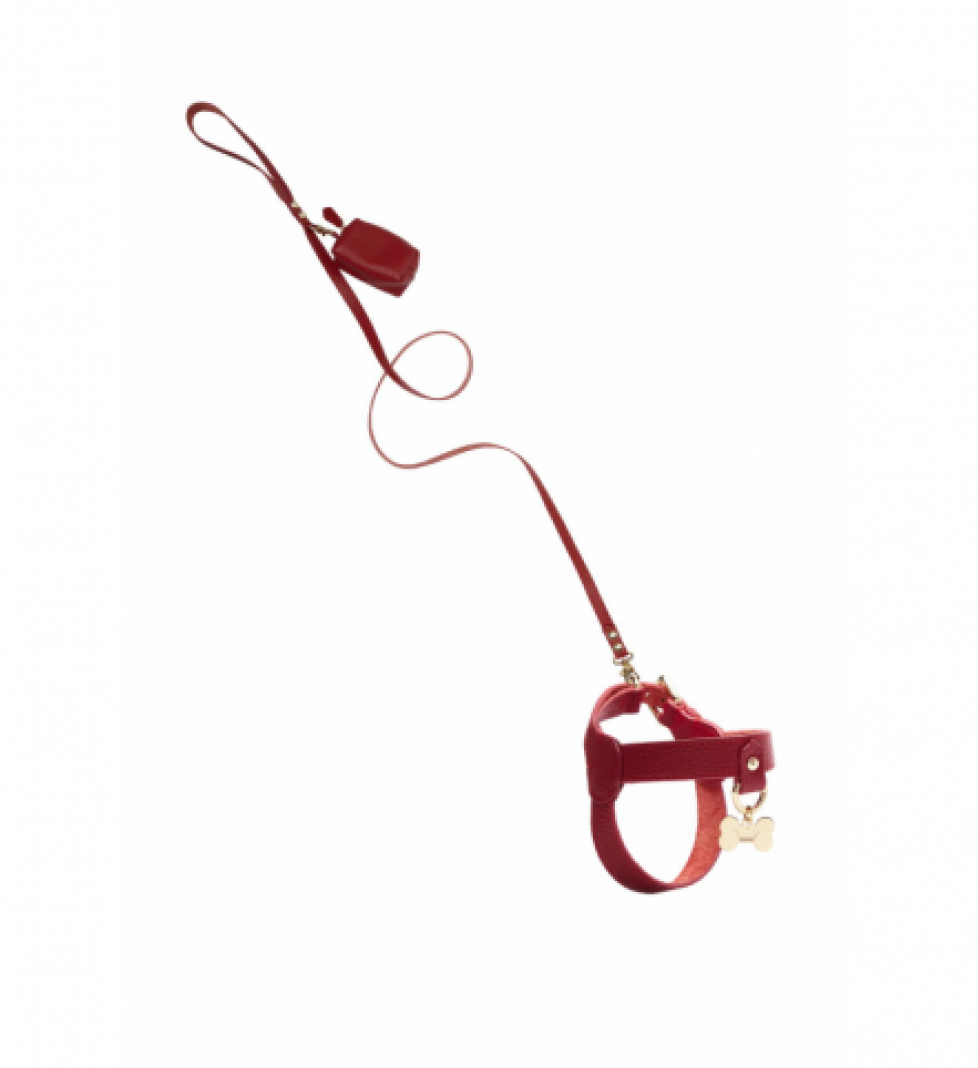 Повідець шкіряний MALTIPOO з сумкою Burgundy