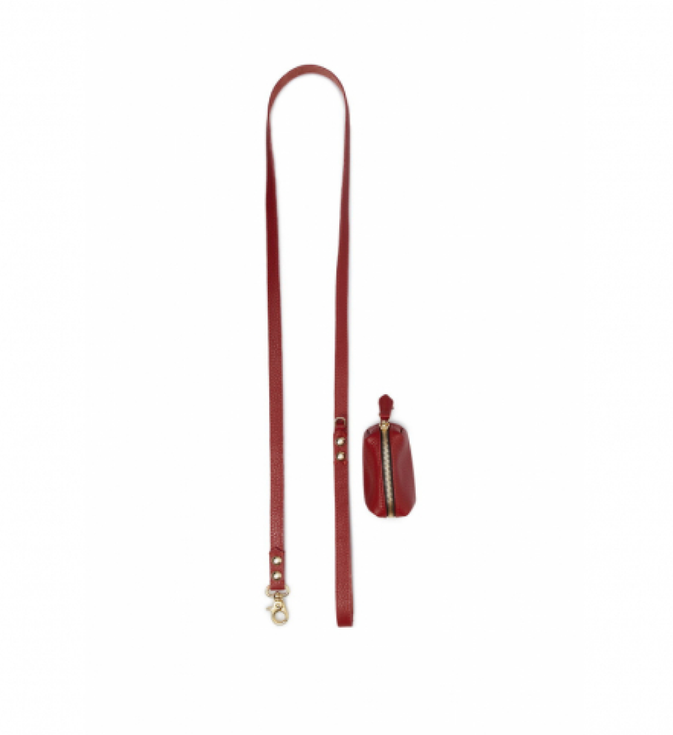 Повідець шкіряний MALTIPOO з сумкою Burgundy