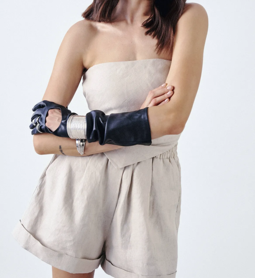 Лляні шорти MERISTRUSS на високій посадці бежеві