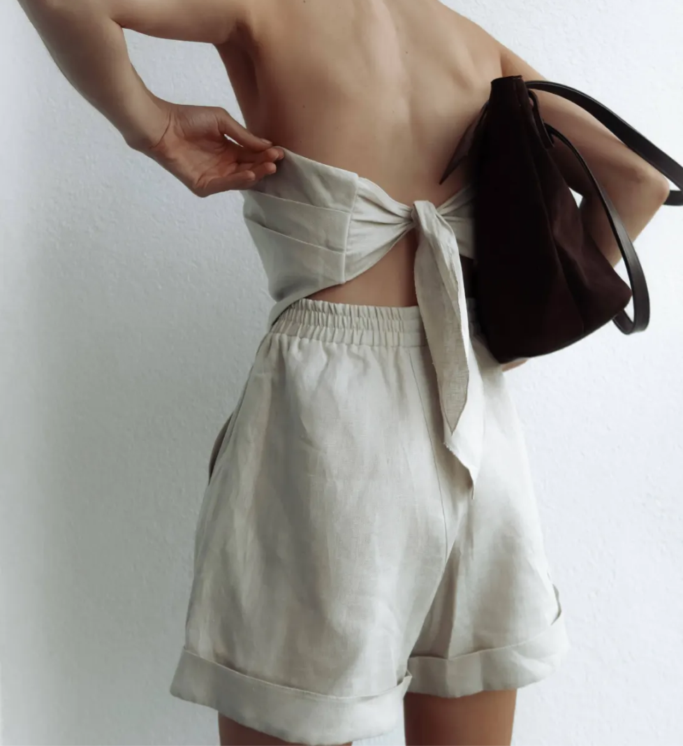 Лляні шорти MERISTRUSS на високій посадці бежеві