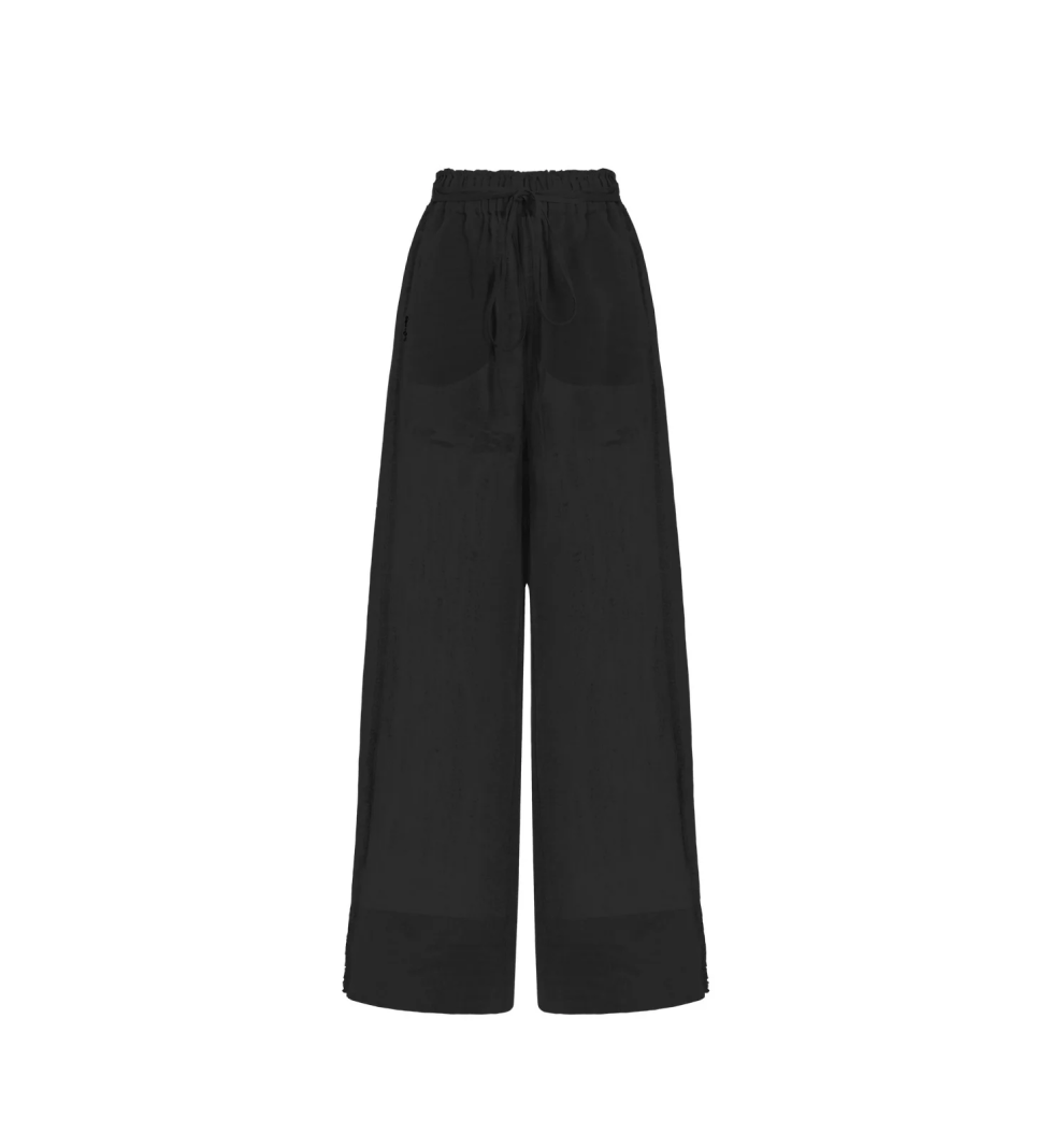 Брюки довгі Atelier Handmade із зав'язками та високою талією black
