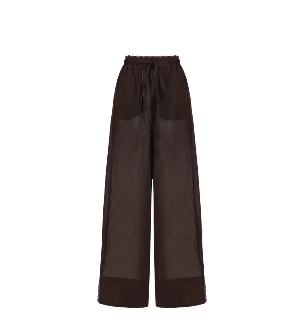 Брюки довгі Atelier Handmade із зав'язками та високою талією brown