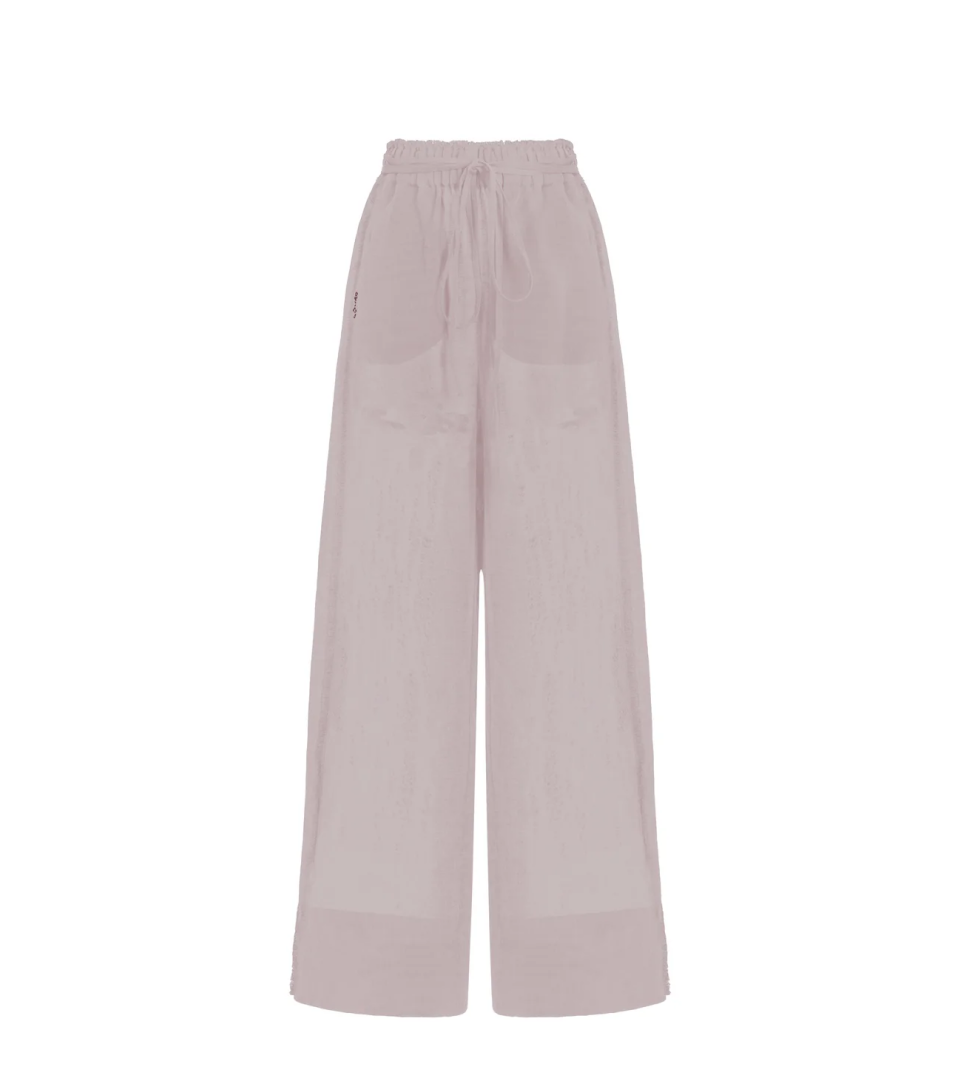 Брюки довгі Atelier Handmade із зав'язками та високою талією pink