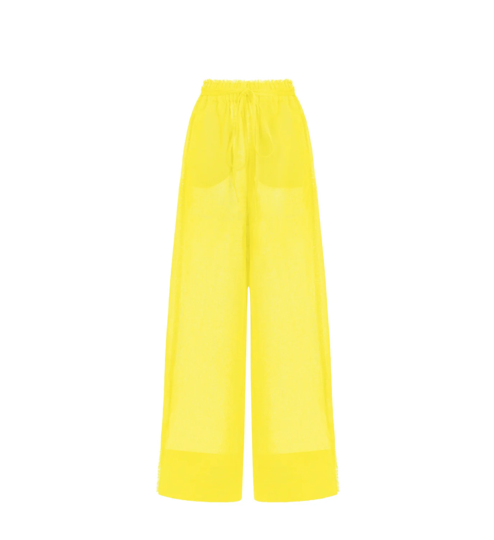 Брюки довгі Atelier Handmade із зав'язками та високою талією yellow