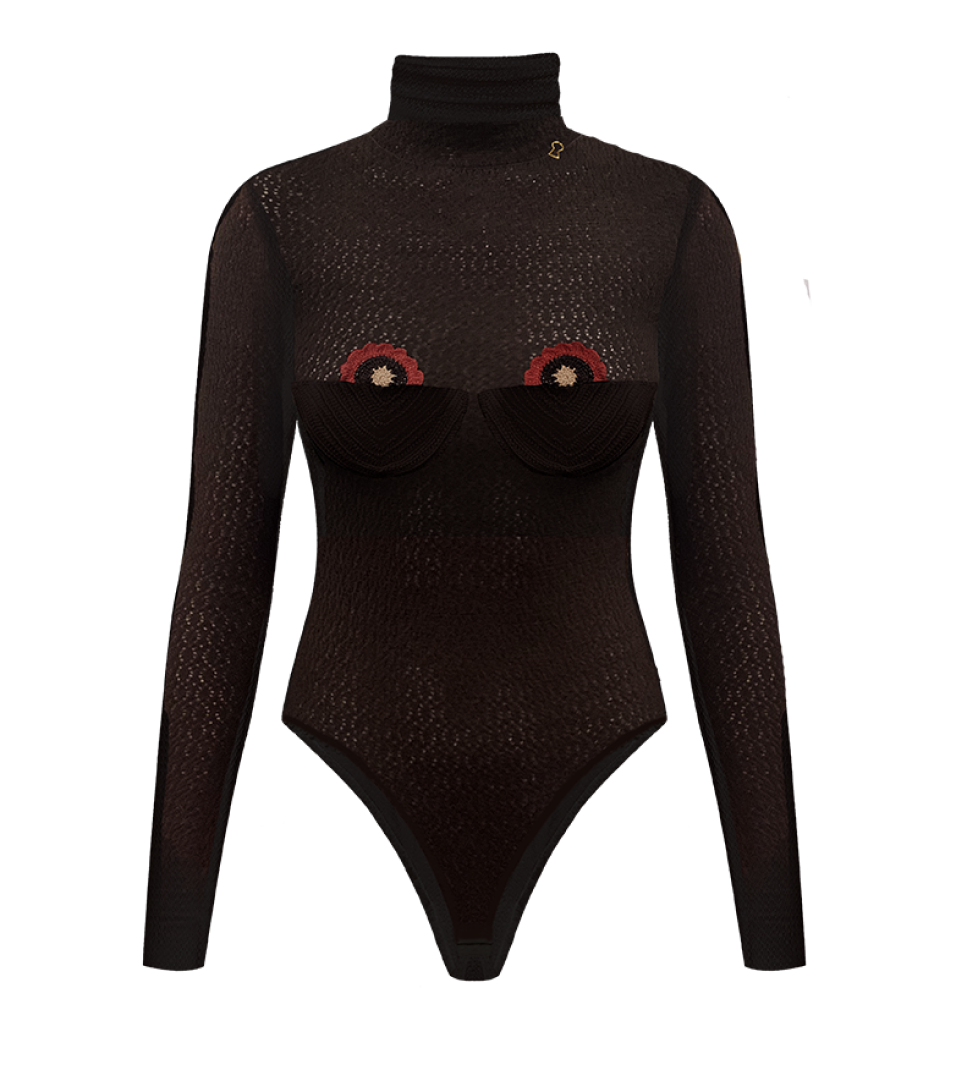 Боді TONiA з меріносу з квіточками brown