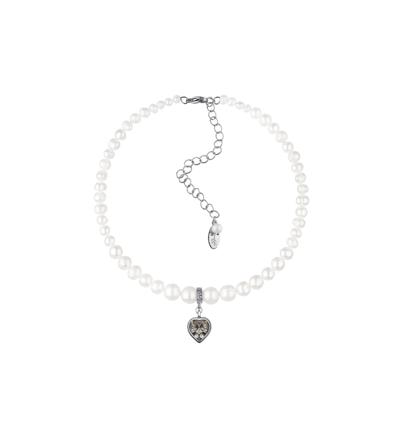 Grains De Verre Pearls Choker With Grey Heart Gold
