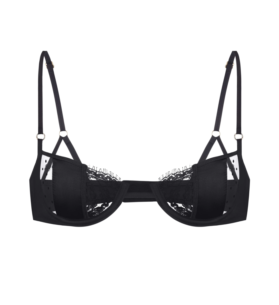 Балконет PeachPeach Pleasure з шовкового мережива і сітки в горошок Black