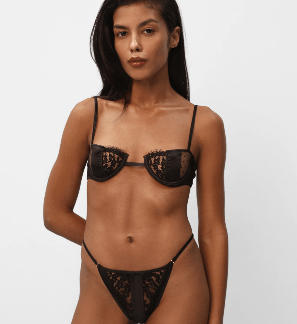 Балконет PeachPeach Pleasure з шовкового мережива і сітки в горошок Black